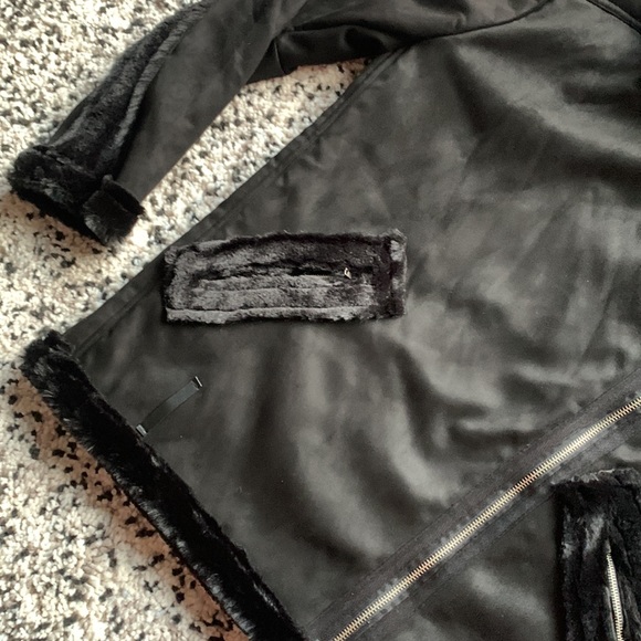 Beach Riot Jacket Black Faux Fur Lined Diagonal Zip BR1468 Women's Size Large - Picture 8 of 14